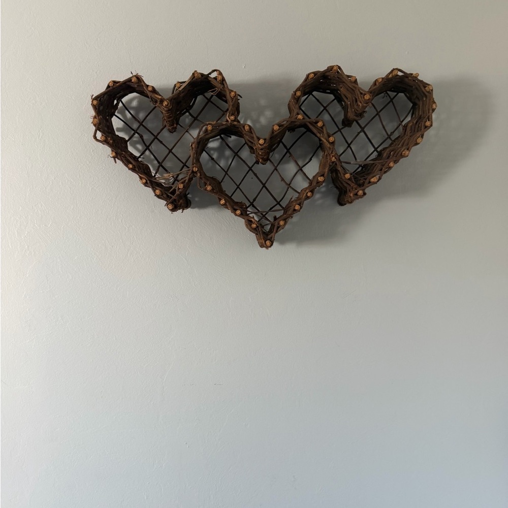 Vintage Heart Shaped Twig Basket Rustic Farmhouse Decor 28" x15" Cottagecore